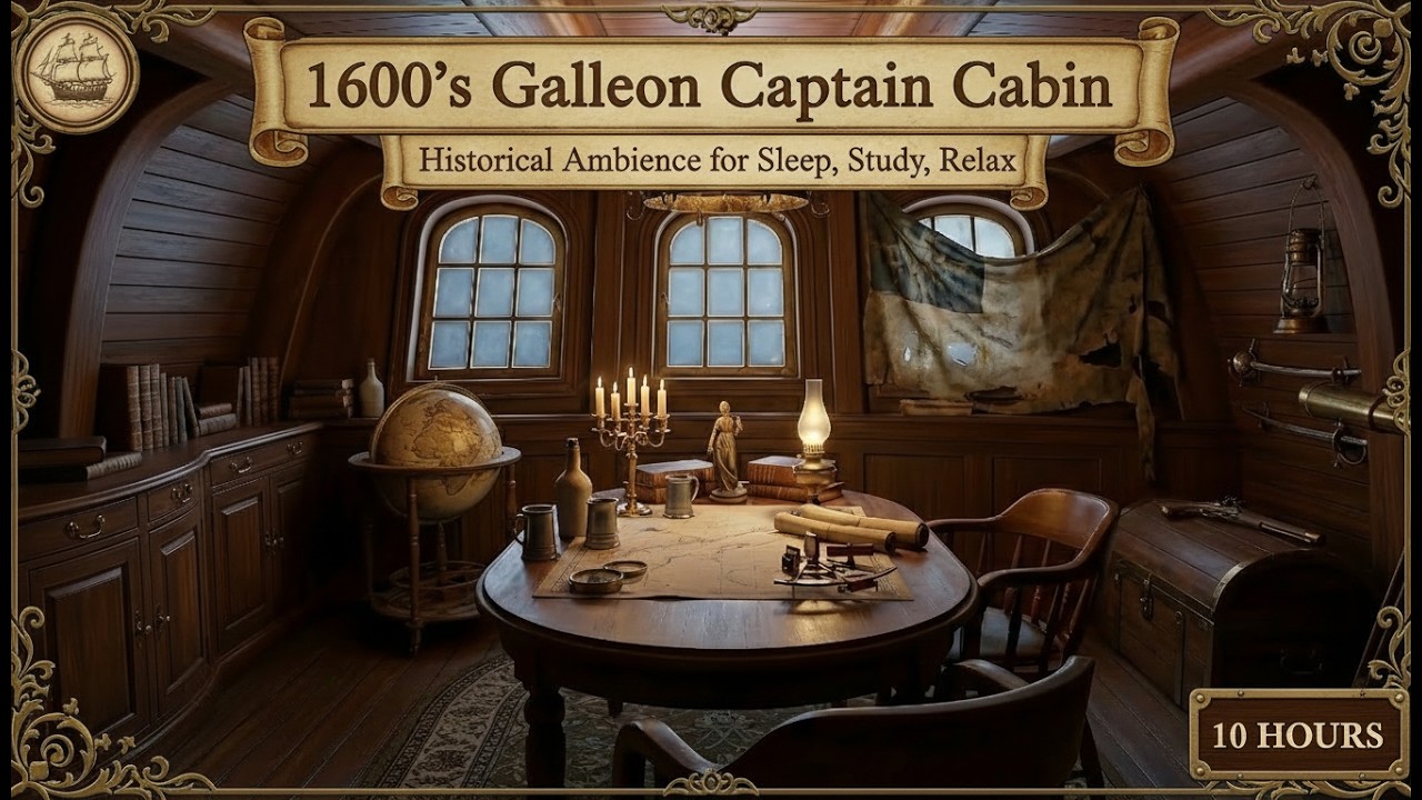 1600's Galleon Captain Cabin | Historical Ambience for Sleep, Study, Relax