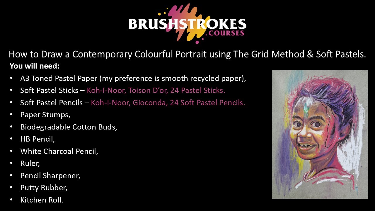 How to Draw a Contemporary Colourful Portrait using The Grid Method & Soft Pastels.