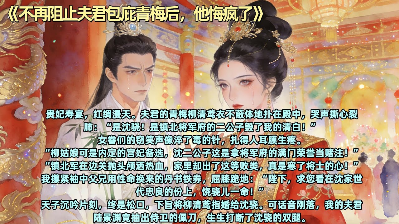 贵妃寿宴，红绸漫天。夫君的青梅柳清鸢衣不蔽体地扑在殿中，哭声撕心裂肺“是沈骁！是镇北将军府的二公子毁了我的清白！”#全文已完结#一更到底#小说#古言#言情#爽文