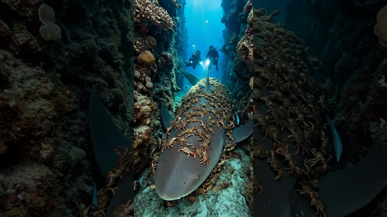 Shark rescue mission: Attacked by a swarm of crabs on the ocean floor  