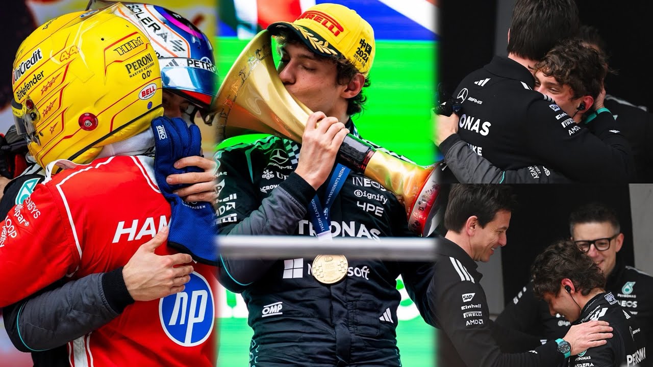 Lewis Hamilton & Toto Wolff congratulates Kimi Antonelli on 1st Win in F1 | Wholesome podium scenes