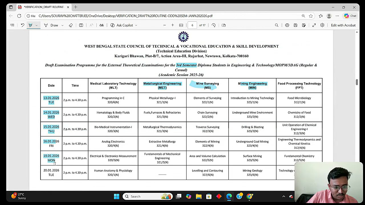 DIploma | WBSCTE New Notice | পরীক্ষার দিন এবং সময়সূচি প্রকাশ | knowledge Bird Academy