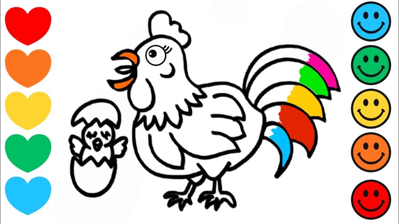 Как нарисовать сердитого петуха с цыпленком 🐓🐣❤️🌈 | Простой рисунок животных | Пошаговый урок рис...