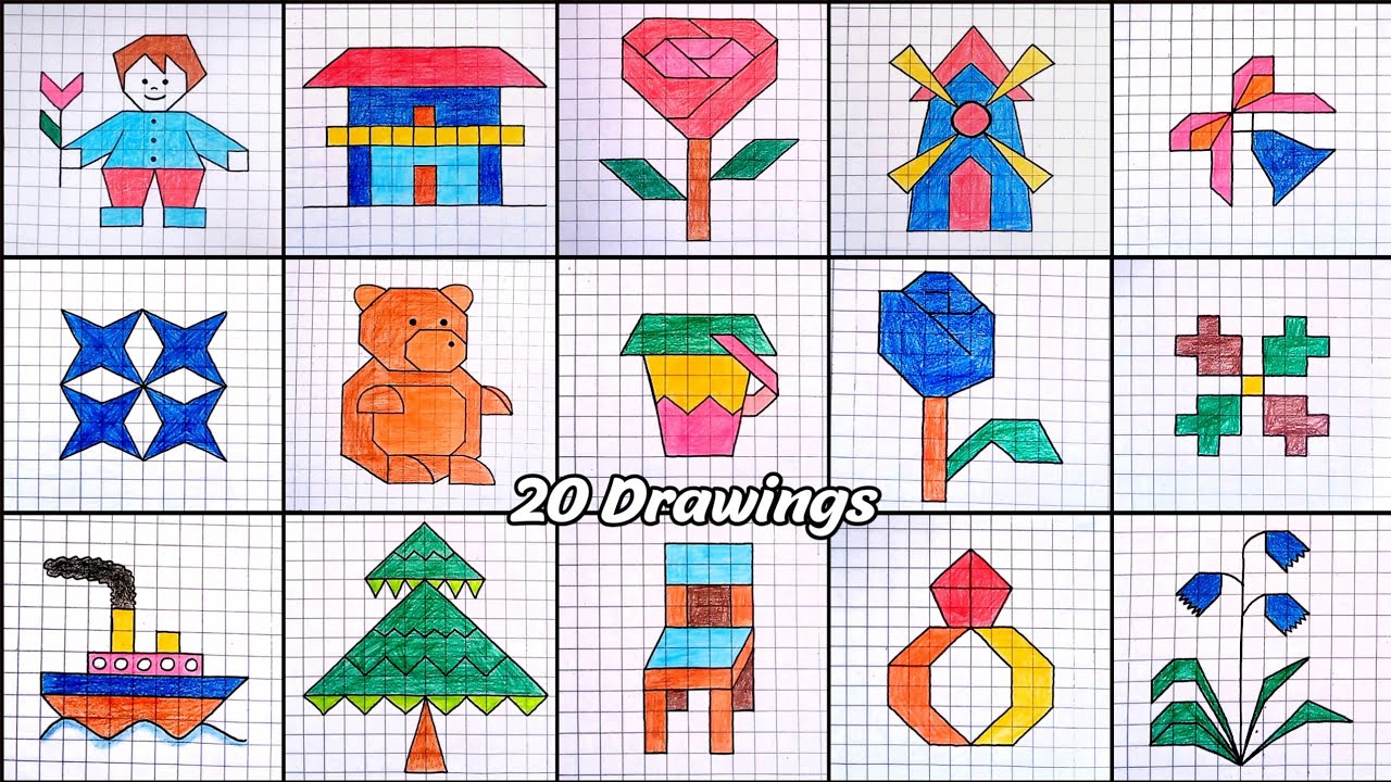 20 Pictures Drawing On Graph Paper (Easy)❗