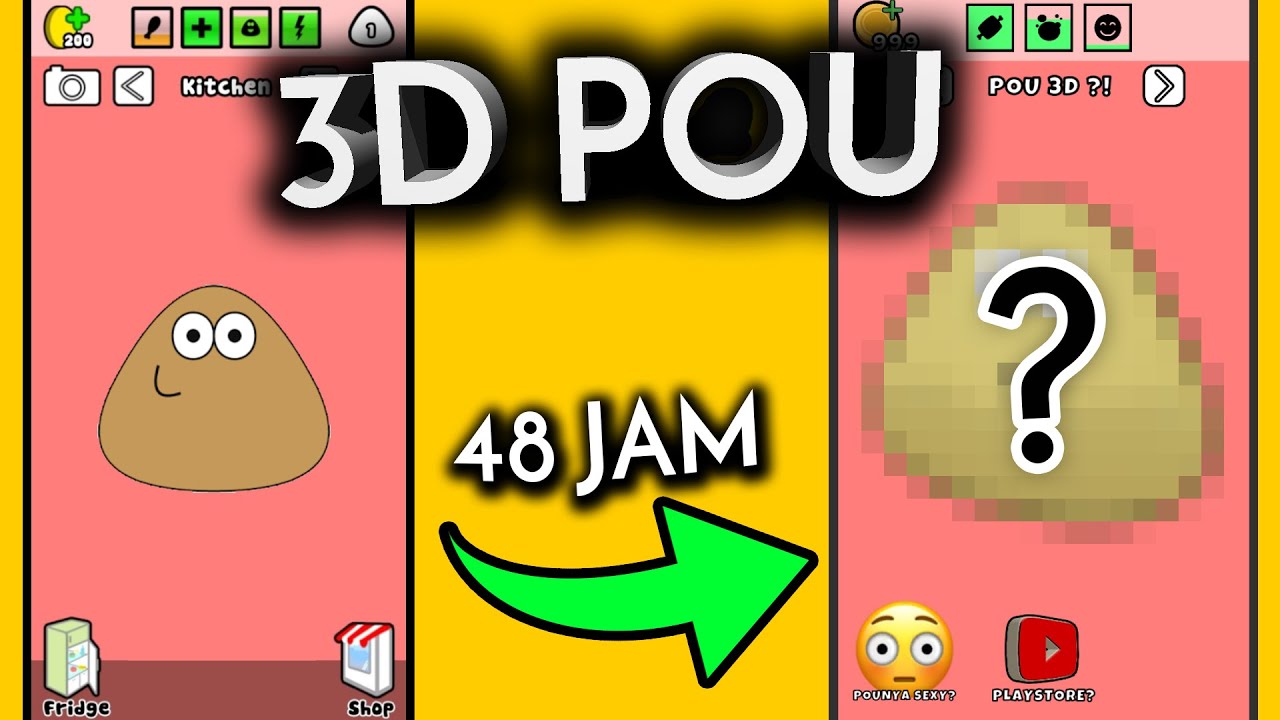 TANTANGAN 3D POU | Remake Game Pou Jadi 3D Dalam 48 JAM! - Part 1