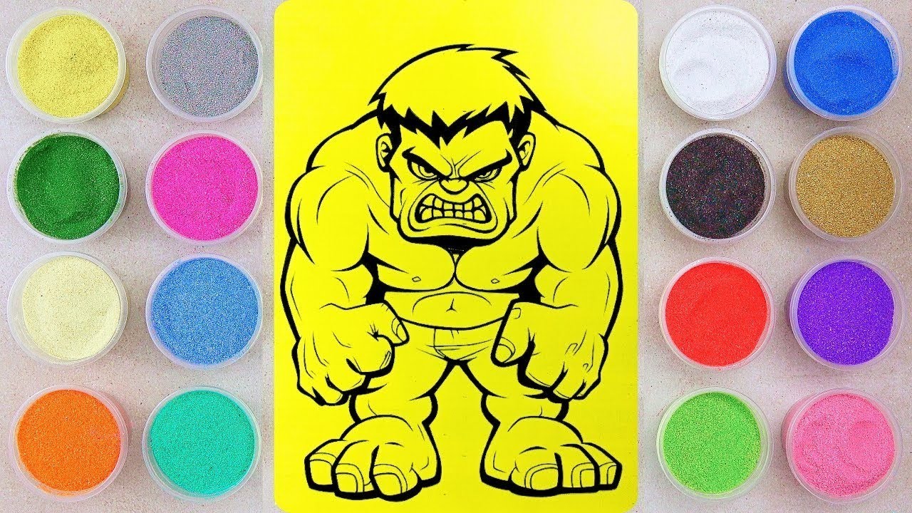 Kolorowanka z piaskiem Hulk Marvela || Kolorowanka z piaskiem Hulk dla dzieci