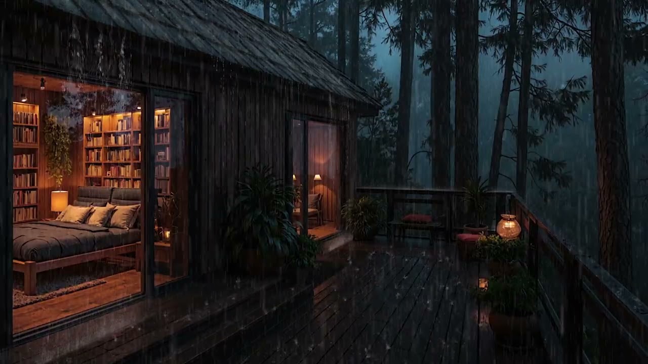 Soft Rain Over a Quiet Cabin in the Woods at Night 🌧 | Calm Rain Sounds for Sleep