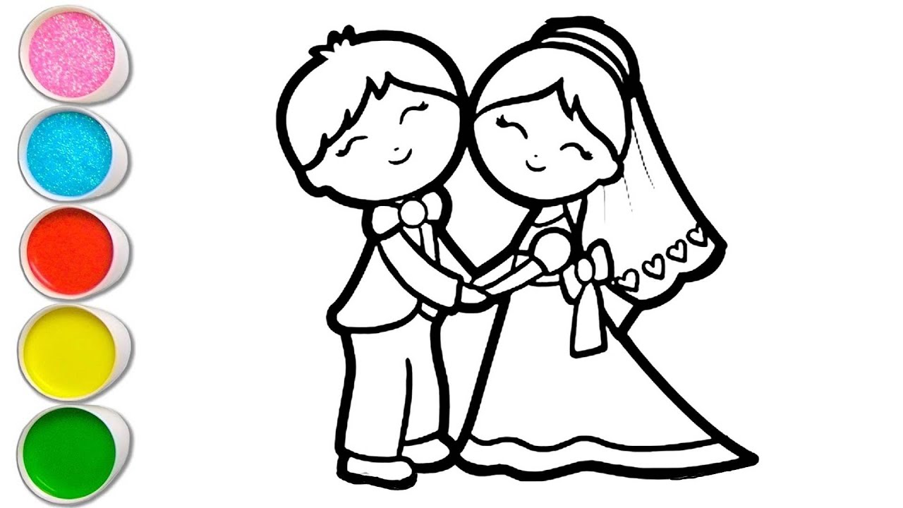 Drawing & Coloring A Cute Groom & Bride 🤵💐⛪👰💍Drawing for kids | Let's Draw Together