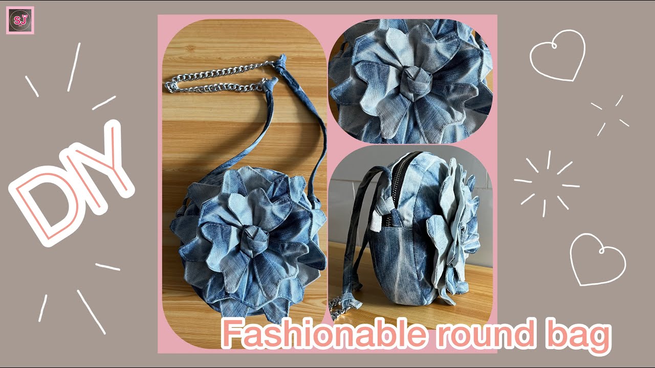 DIY/Hướng dẫn may túi xách hình tròn thời trang/How to make fashionable round handbag from old jeans
