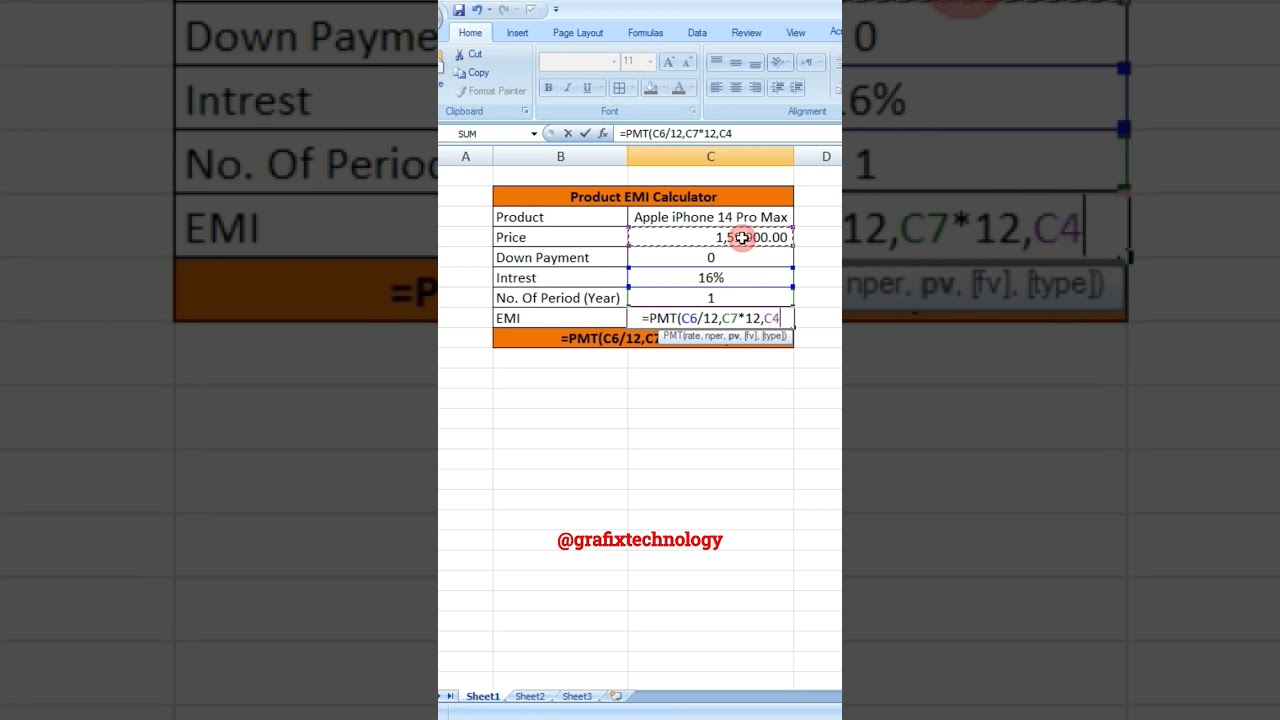 Product EMI Calculator in Excel 