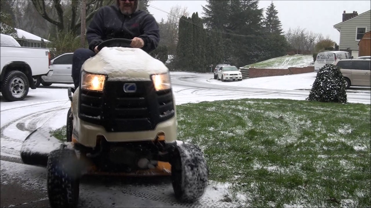 Cub Cadet RIDING LAWNMOWER - Single Cylinder COLD START Put to the Test in a SNOW and ICE STORM!