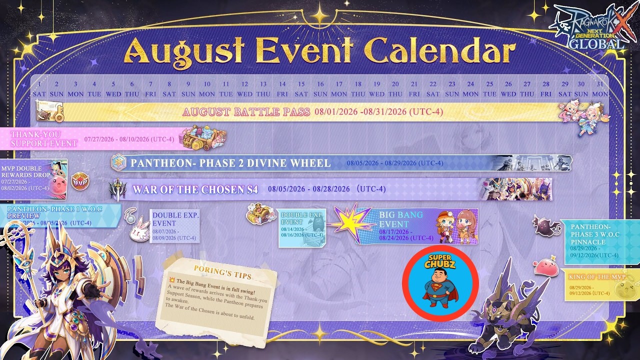 ROX Global ~ August Event Calendar [ Thank-You Support/Pantheon/WOC S4 Sched & More ] August 4,2026