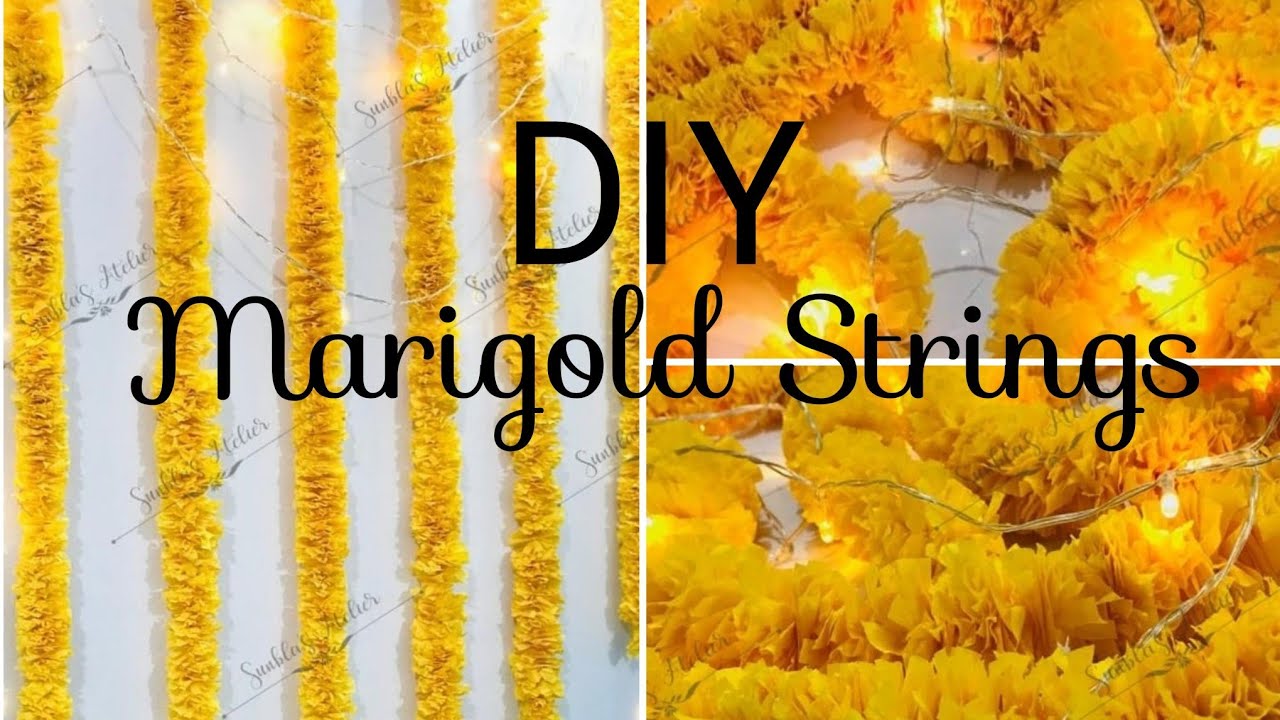 DIY Marigold Strings / How to Make Marigold Strings / Mehndi Decoration Ideas / Mehndi Wall Hangings