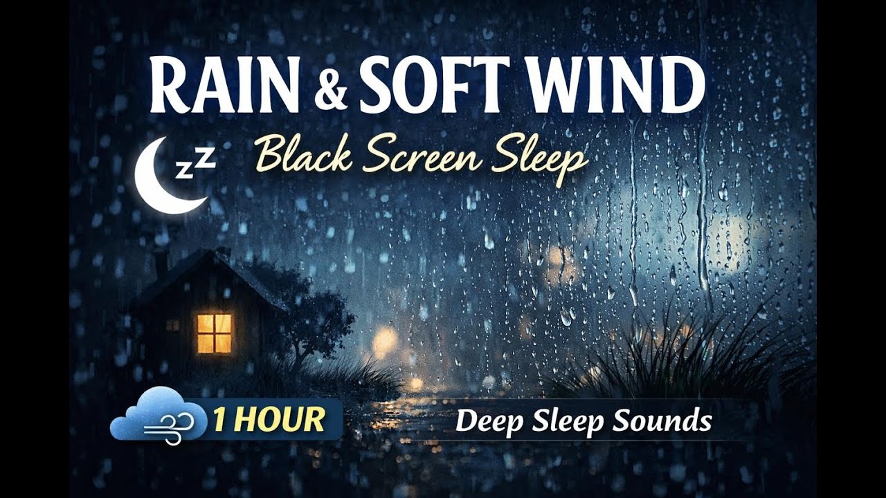 Light Rain with Calm Wind | Black Screen Sleep Sounds (1 Hour)