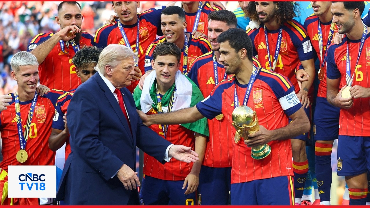MOMENT: President Trump and FIFA's Infantino Present World Cup Trophy To Spain | Highlights | N18G