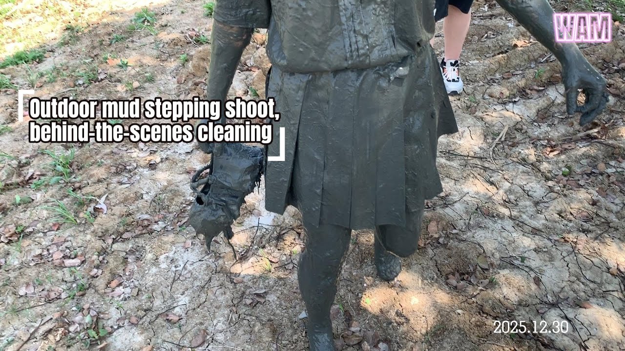 Outdoor mud stepping shoot, behind-the-scenes cleaning