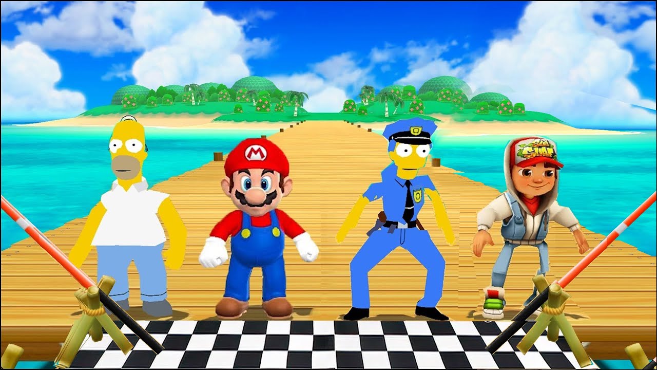 Mario Party 9 мини-игр: Гомер Симпсон против Марио против Мардж Симпсон против Джейка (уровень сл...