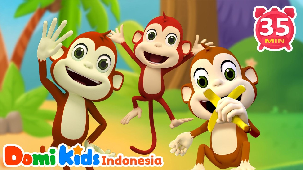 Lima Monyet Kecil 🐵| Lagu Anak Lucu Versi Dwibahasa | Domi Kids Pesta Hewan