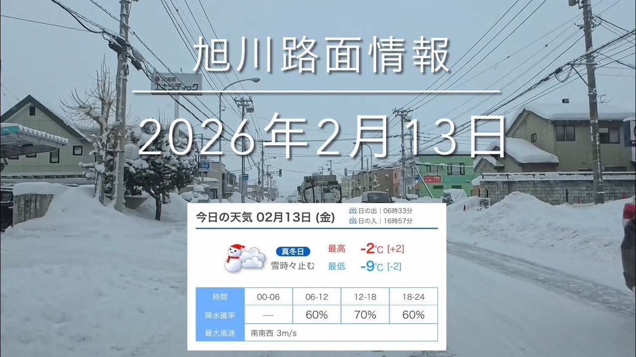 視界不良注意⚠️ 雪が続き積雪80cm に！2026年2月13日 旭川路面情報 Asahikawa City, Hokkaido Road Surface Information