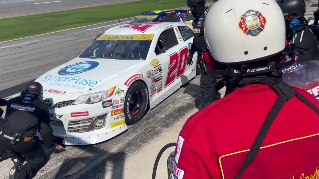 2026 ARCA driver Jake Bollman at Daytona Intl Speedway comes to the pits for service