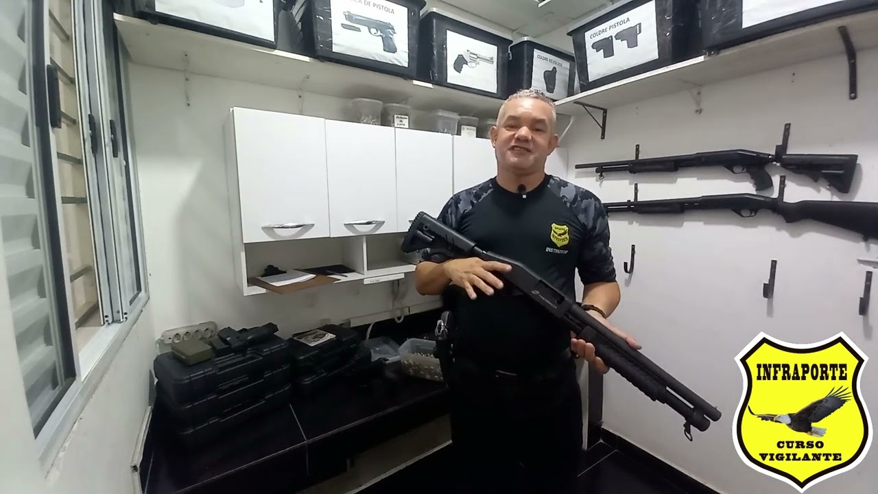 Curso de escolta armada, sala de armas de uma empresa de segurança