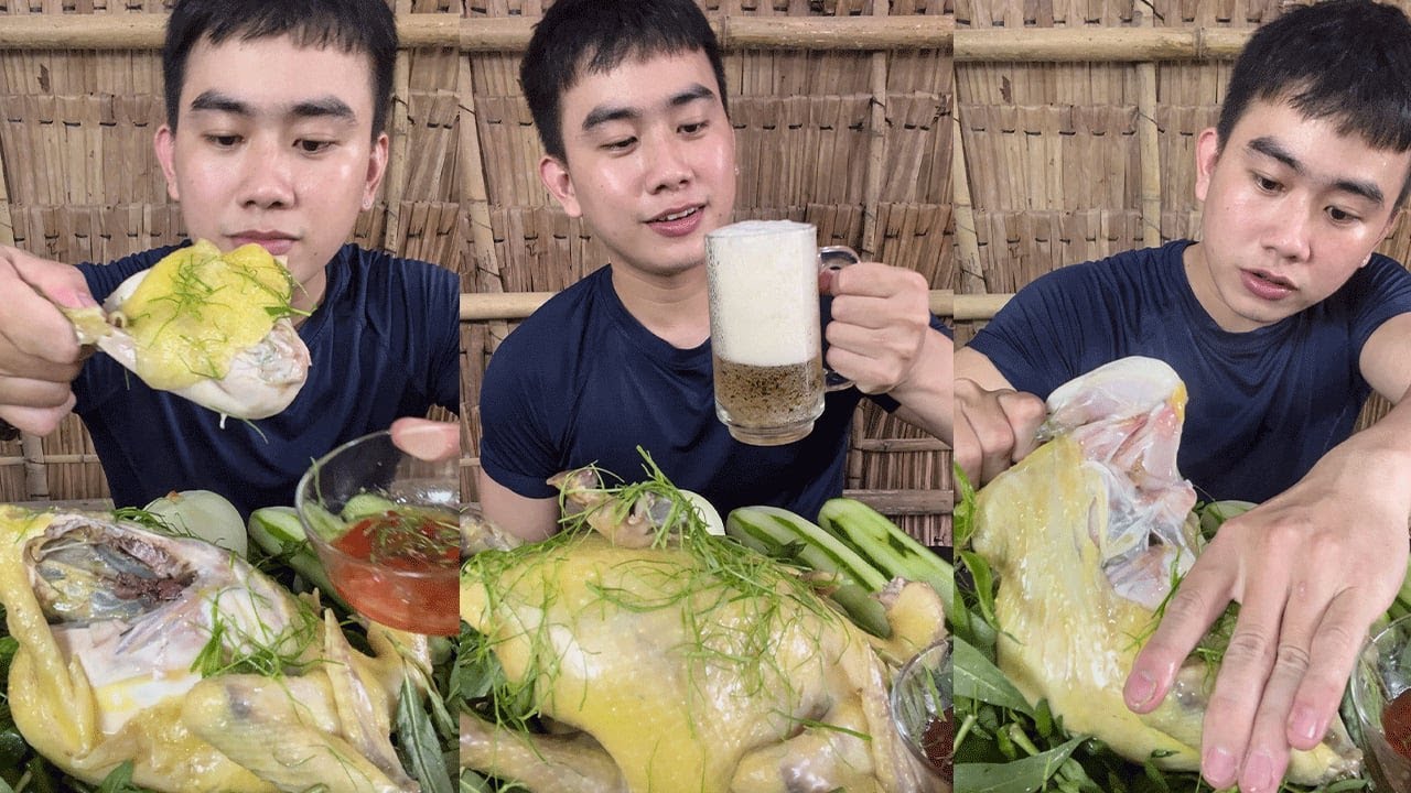 Gà Hấp Muối Hột, Lá Chanh, Rau Răm Chấm Muối Ớt | Steamed Chicken with Coarse Salt