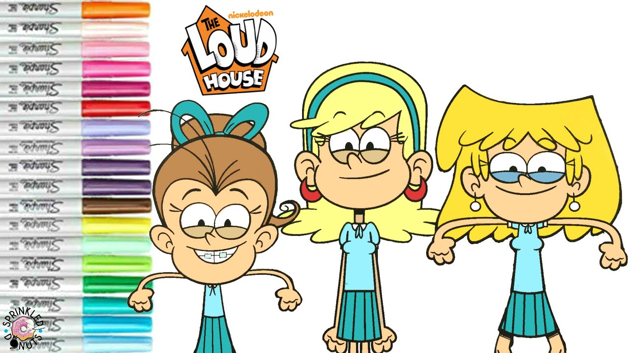 The Loud House Coloring Book Pages Lori Loud Leni Loud Luan Loud and Lana Loud Matching Outfits
