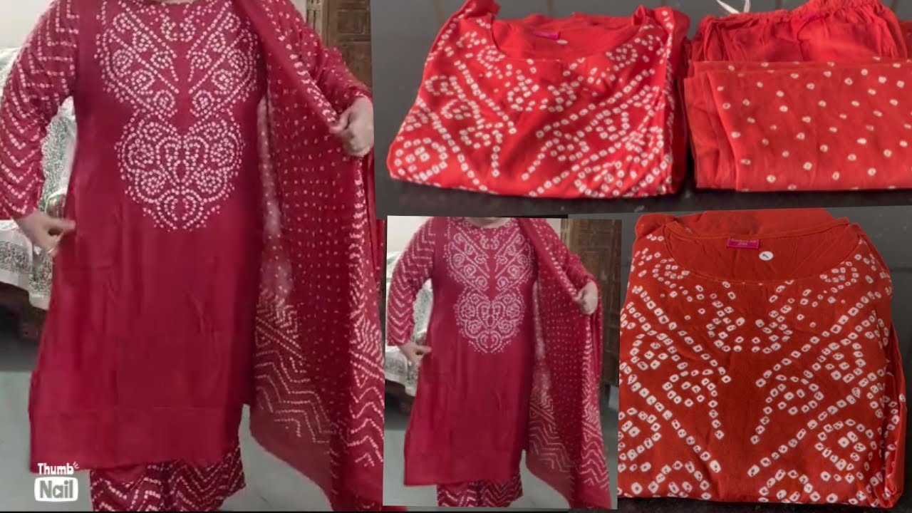 Kurta pant dupatta set Amazon | Bandhani block print suit set | ethnic wear | cotton kurta set