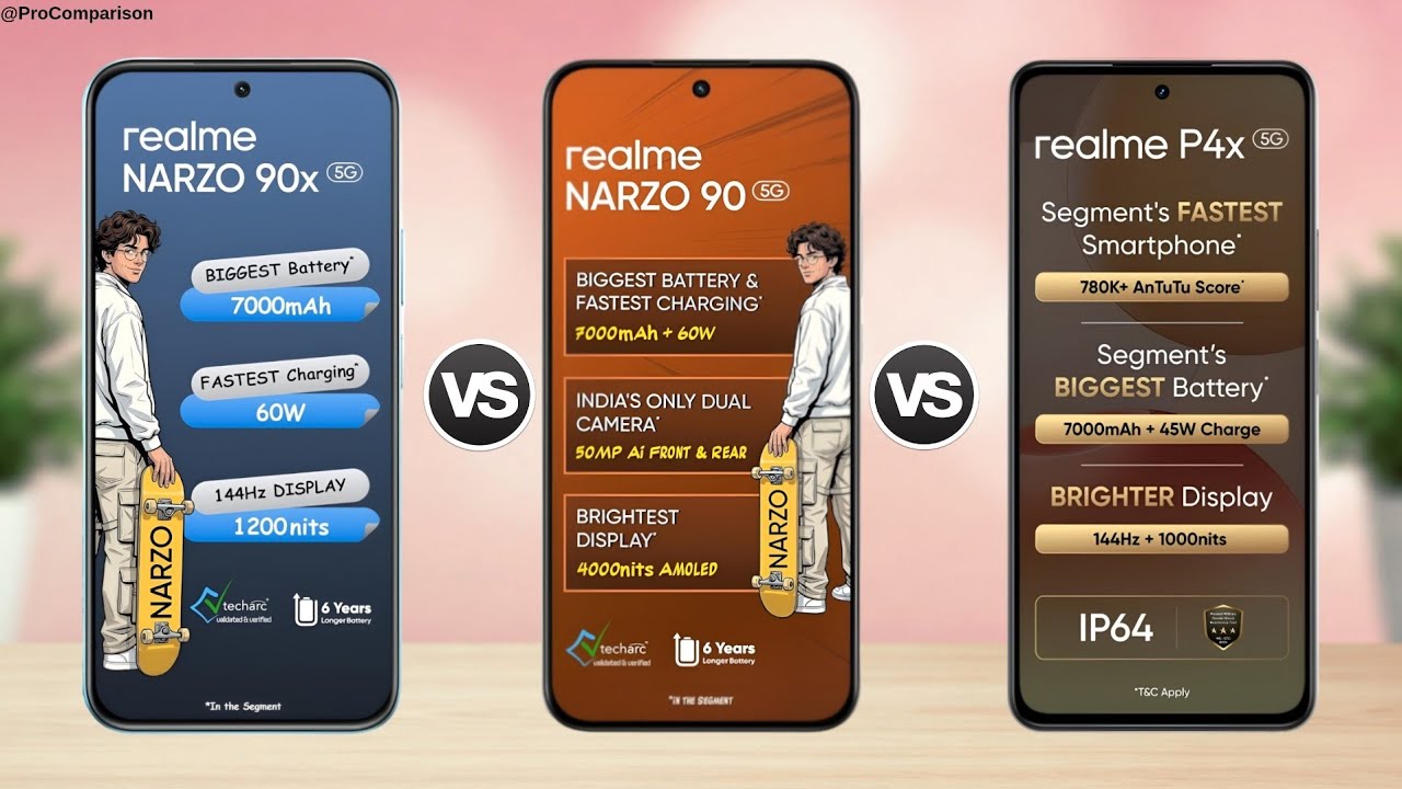 Realme Narzo 90X 5G против Realme Narzo 90 5G против Realme P4X 5G || Полное сравнение