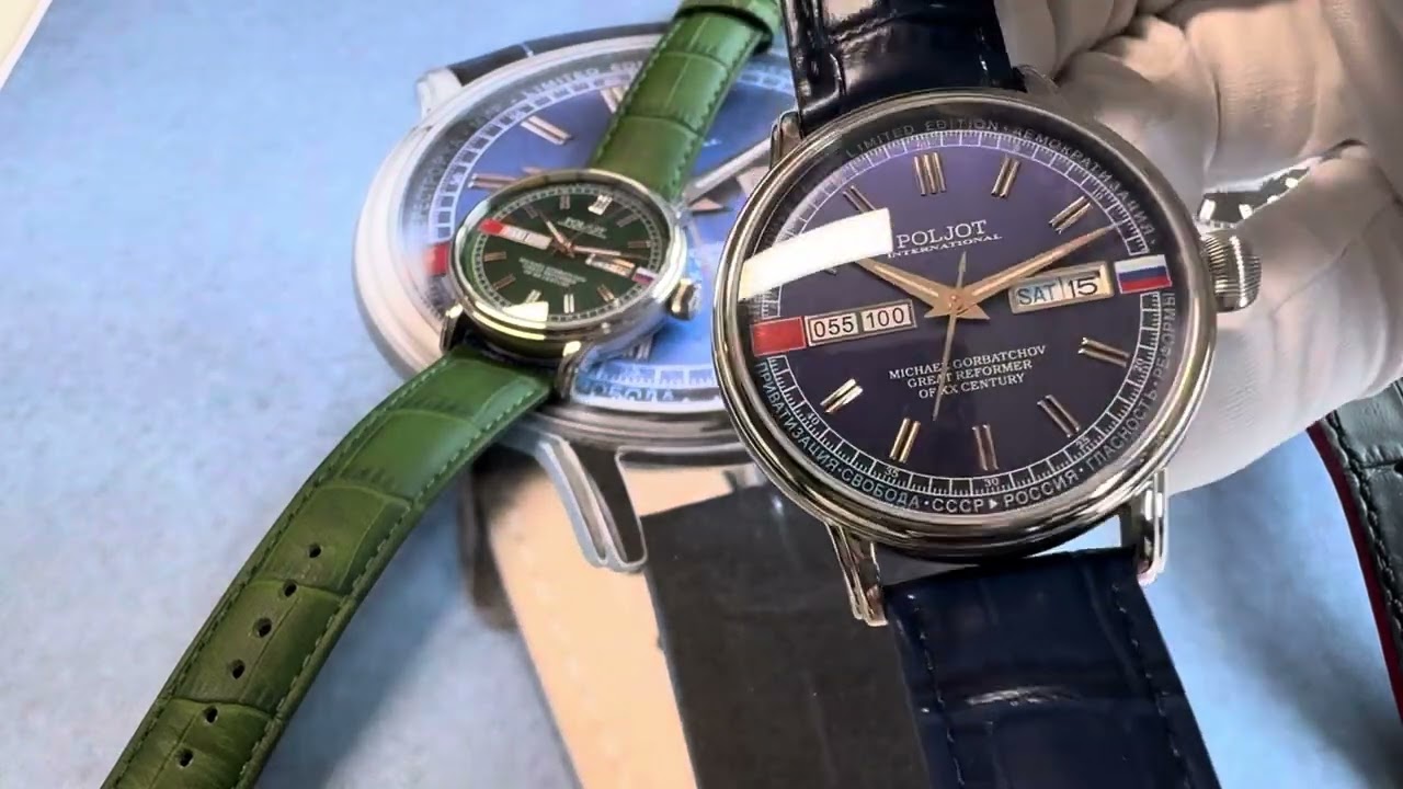 New! Poljot International Mikhail Gorbachev Automatic with green &  blue dials on www.Poljot24.de