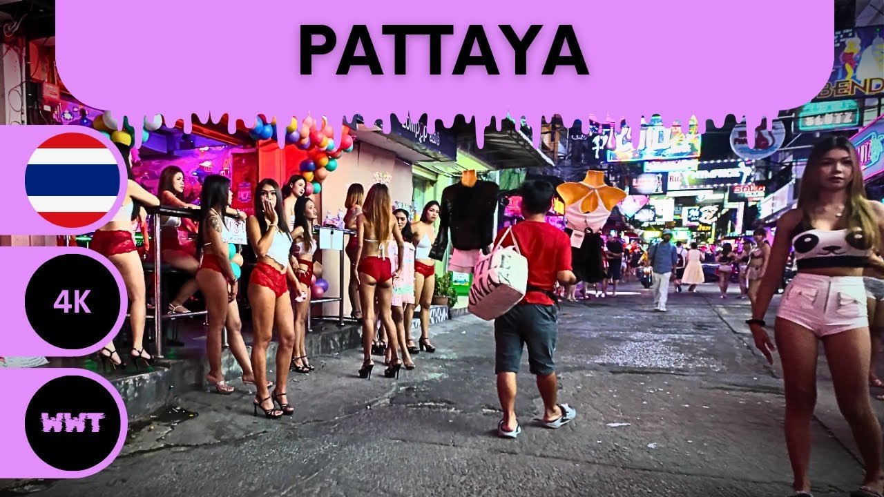 Pattaya Walking Street Nightlife 4K - Bars and Crowds