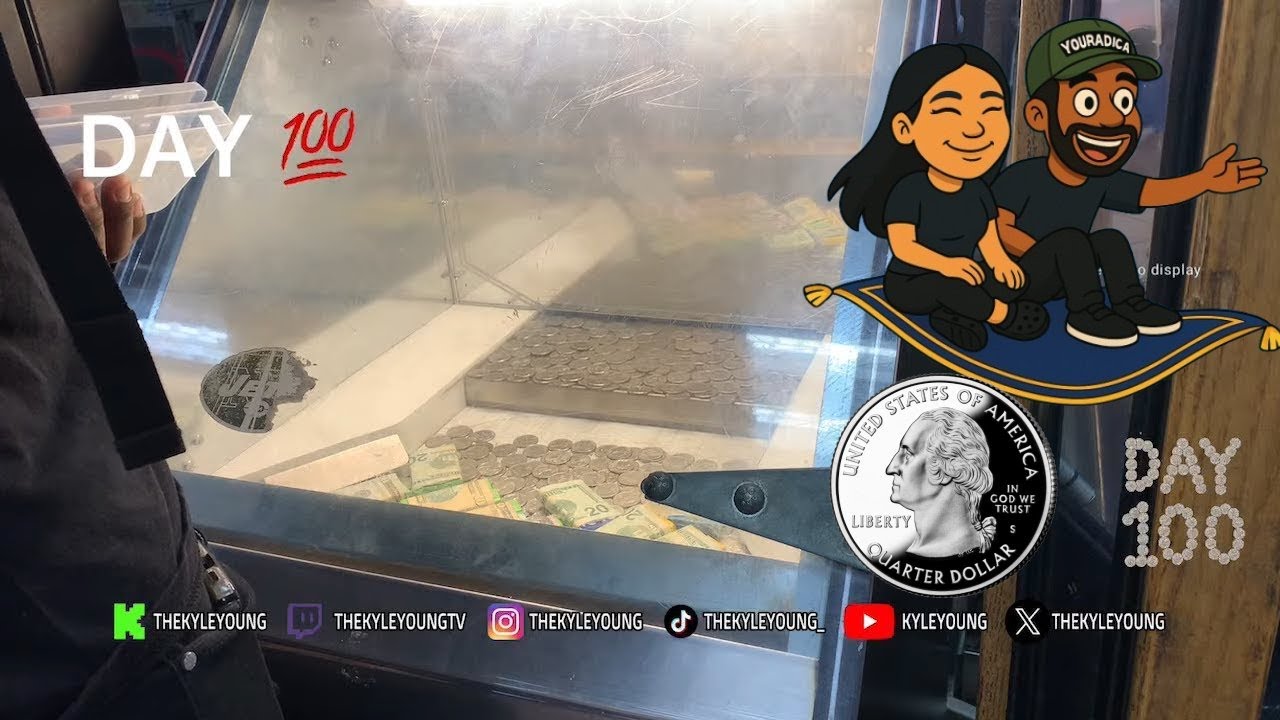Day 100: Part 1 | 100 quarters in coin pusher game | IRL 💯🪙 | Streamer Kyle Young
