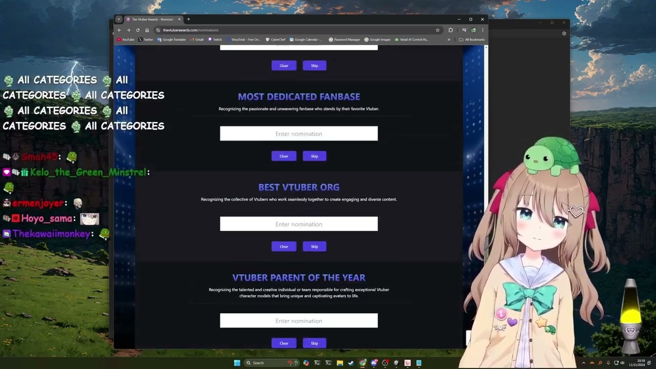Vedal wants the swarm nominate in the category Most Dedicated Fanbase