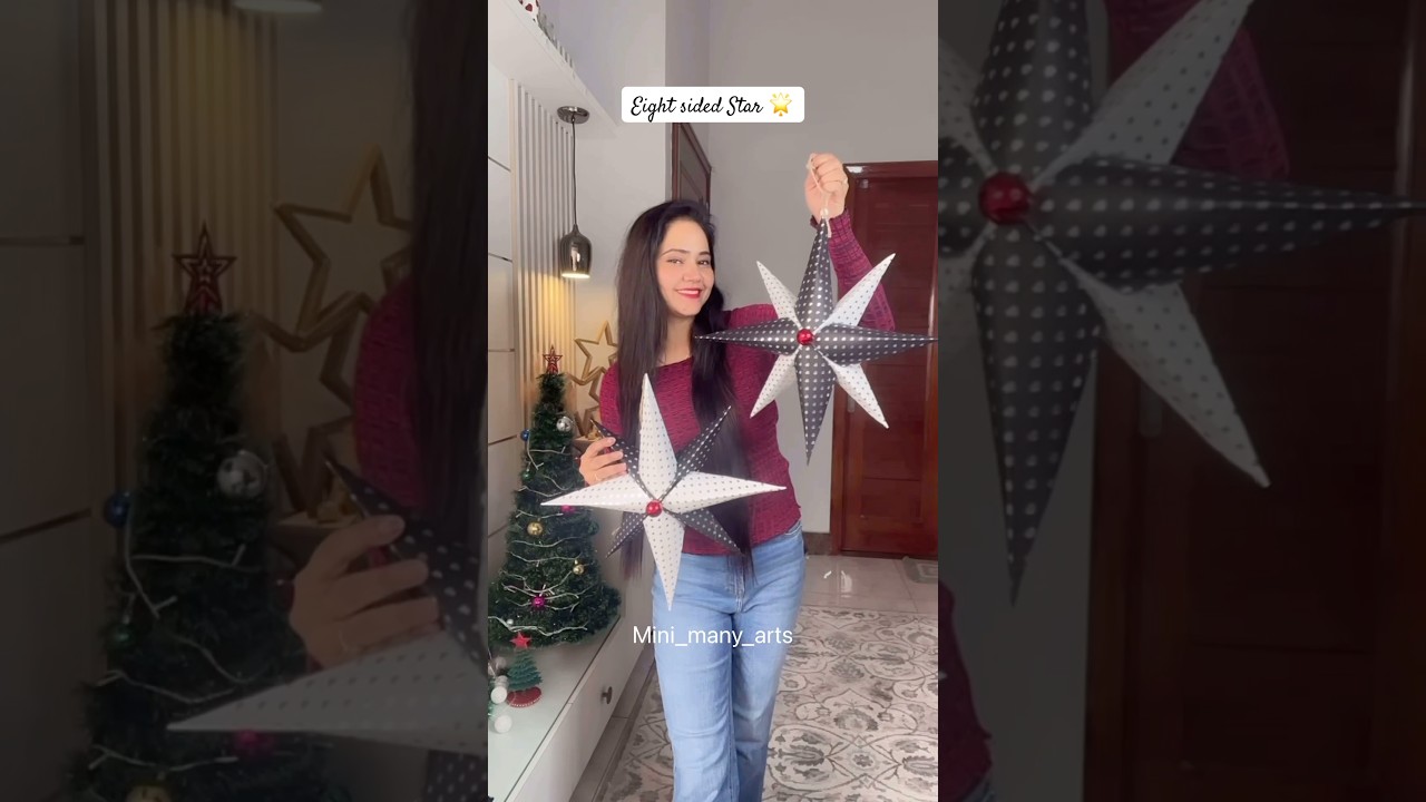 Eight sided star making from paper crafting for Christmas decoration 