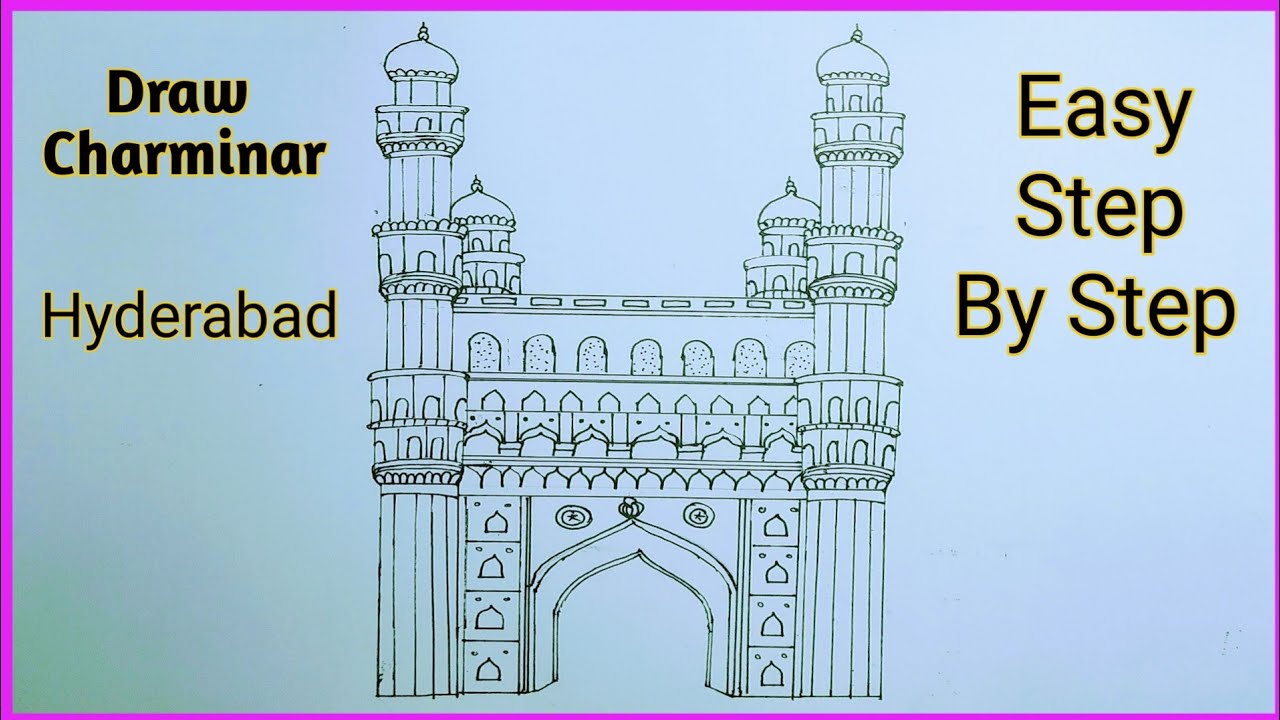 How To Draw Charminar Sketch ! Easy step by step drawing tutorial ! Hyderabad Charminar #charming