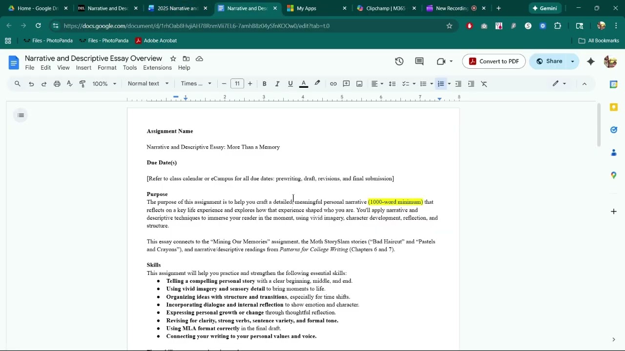 Narrative Essay Process Word Verison VG