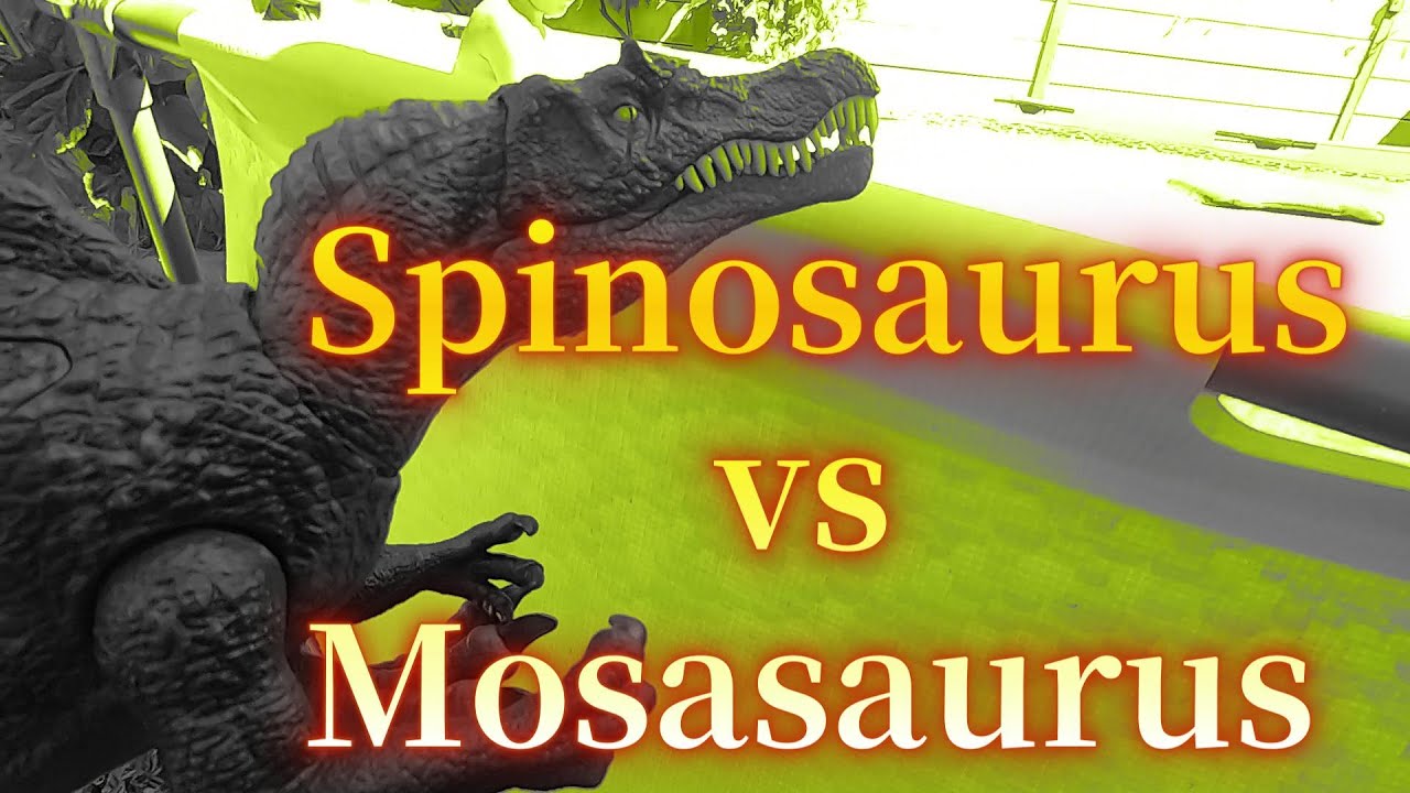 JURASSIC WORLD BATTLE! Spinosaurus vs Mosasaurus and baby!