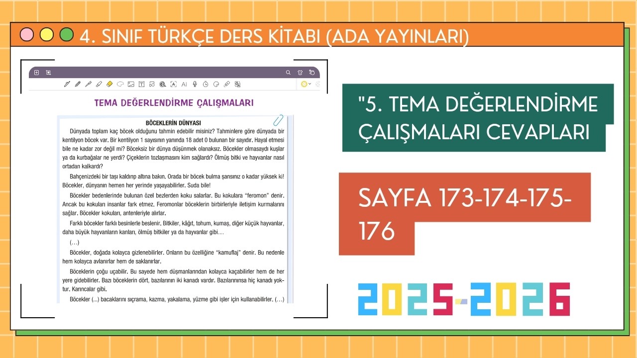 4. Sınıf Türkçe Kitabı Cevapları Sayfa 173-174-175-176 | ADA | 5. TEMA DEĞERLENDİRME ÇALIŞMALARI