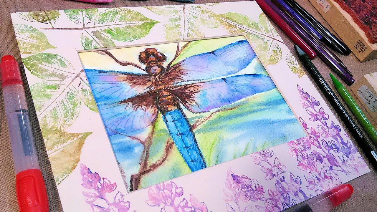 Dragonfly Watercolor Pencil Tutorial with Matching Mat // WC Pencil Tips & Tricks!