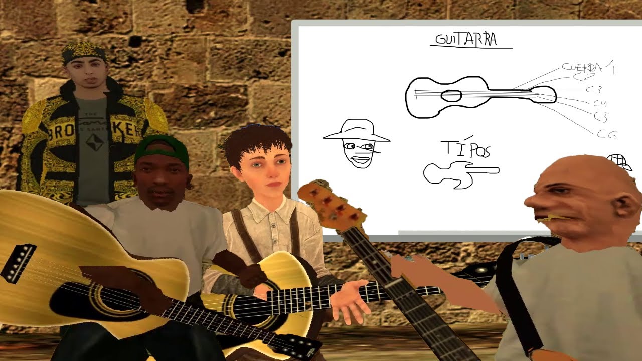 GTA- San Andreas Loquendo - CJ Junior y Gilipollitas aprenden Guitarra.