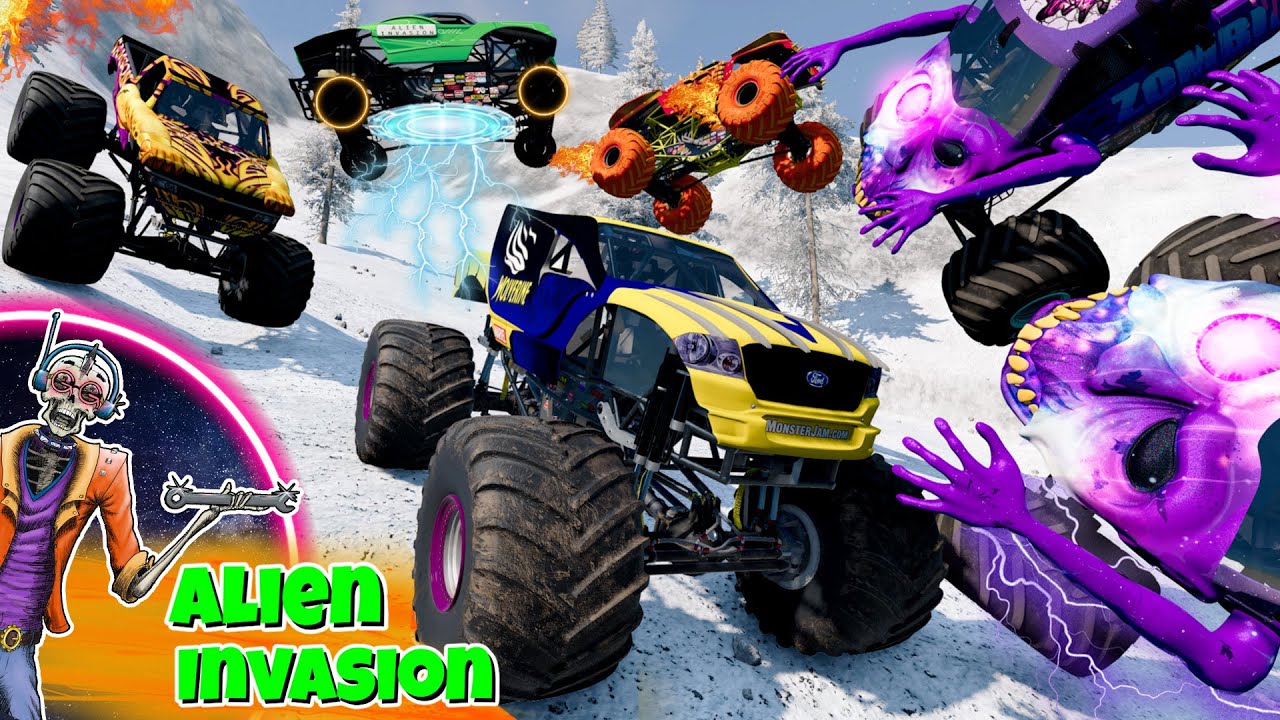 Monster Jam: БЕЗУМНОЕ приключение на тему вторжения пришельцев | Гонки, фристайл и скоростные прыжки
