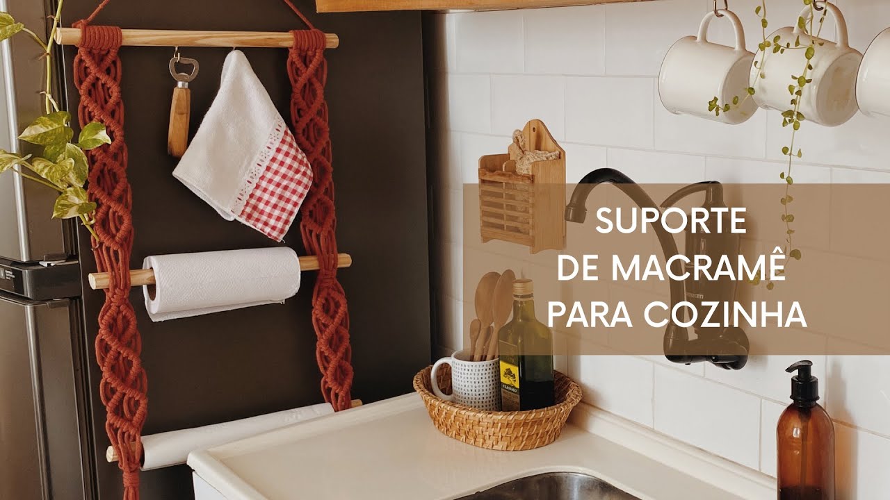 Diy suporte de macramê para papel toalha, pano de pratos: fácil e com poucos materiais 🍂| #tutorial