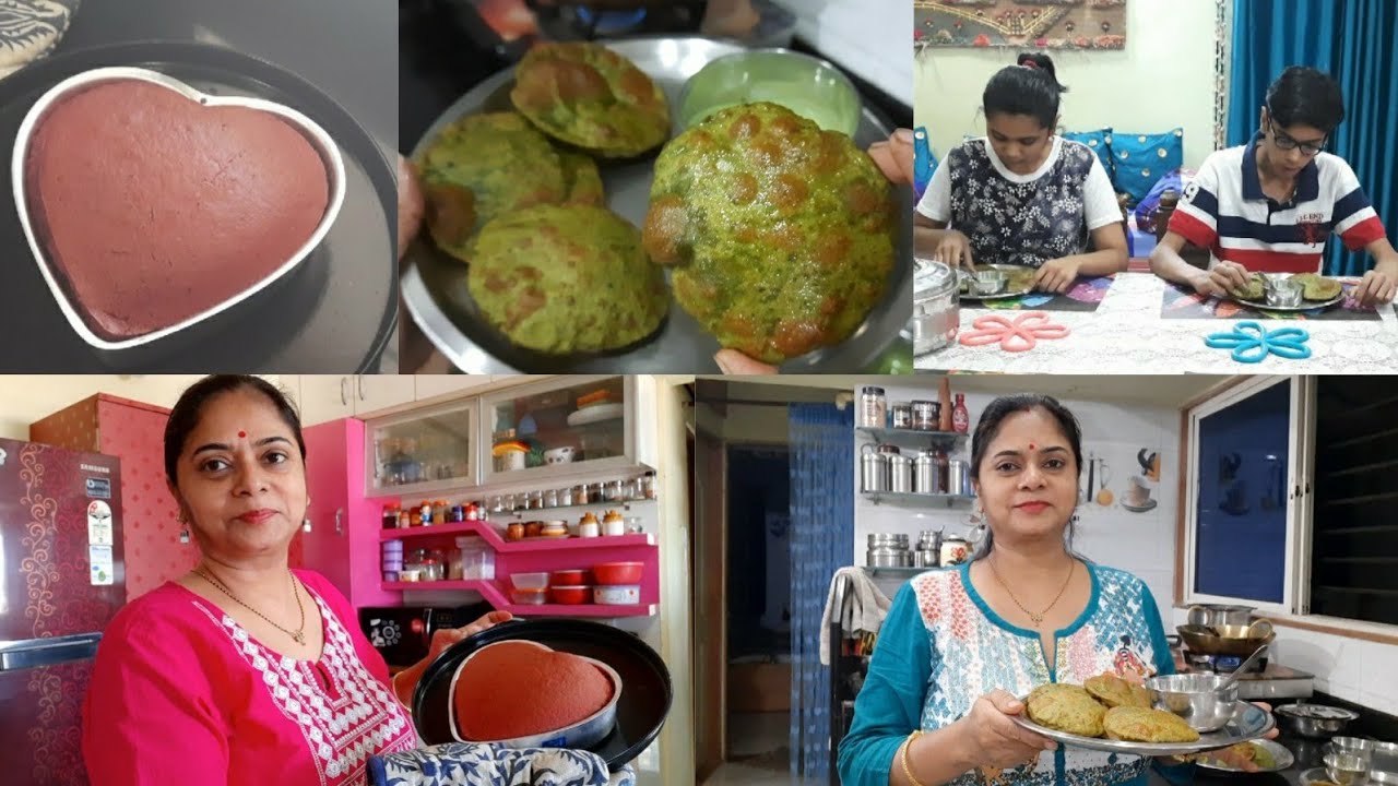 Valentines🌹RED VELVET HEART SHAPE CAKE❤ BATHUA ALOO MASALA PURI, BATHUA RAITA, INDIAN DINNER ROUTINE