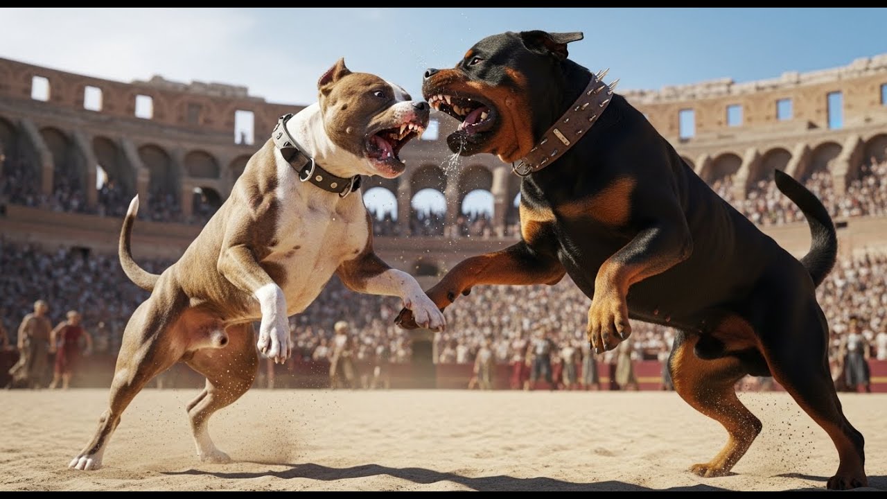 DOG BATTLE : Pitbull vs Rottweiler - The Ultimate Roman Colosseum Battle | WILDCRAFT COMBAT