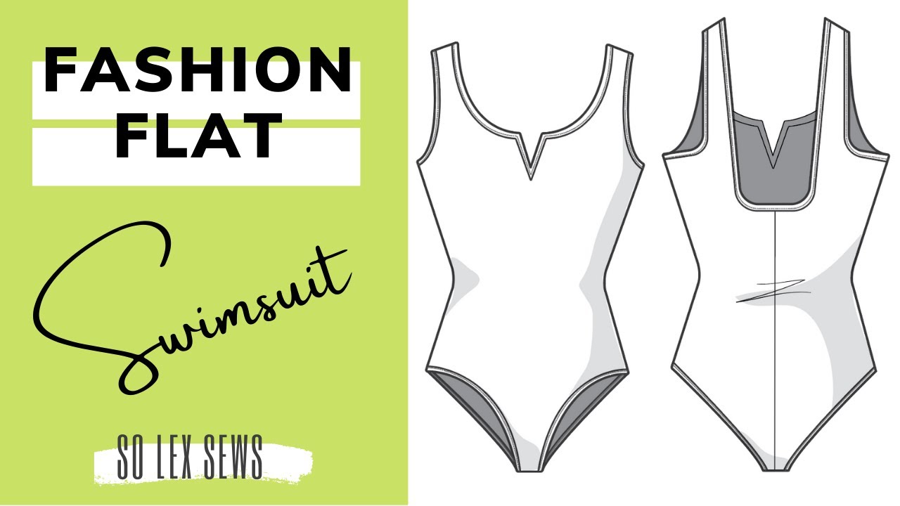 Swimsuit Flat for fashion design: Shading, stitch lines, and more. Very detailed! adobe illustrator