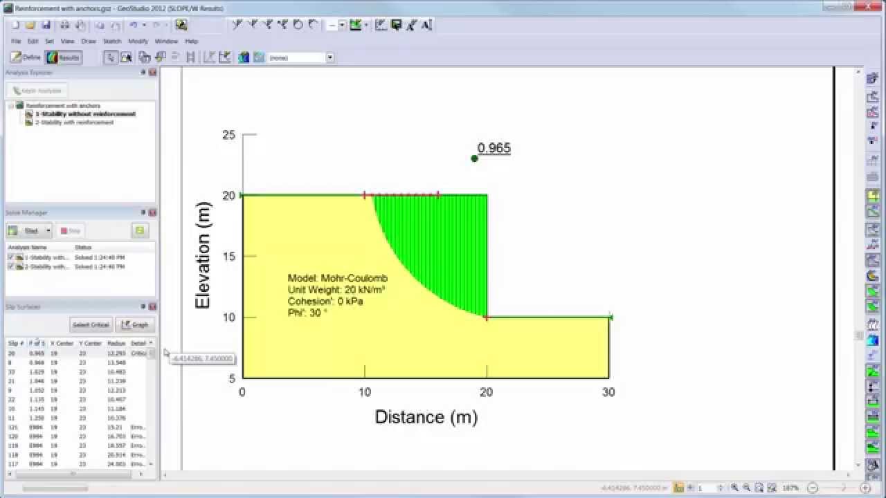 GeoStudio 2012: Нагрузки на арматуру в SLOPE/W