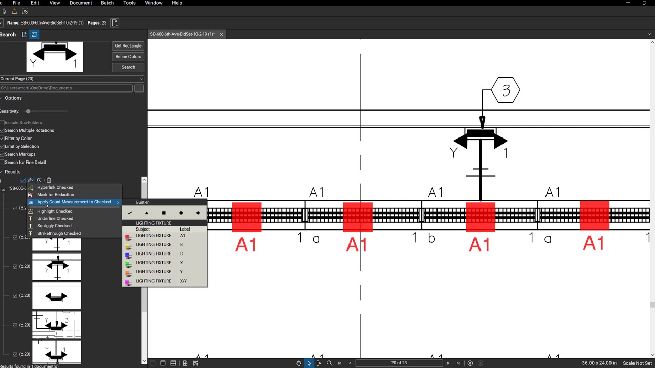 Bluebeam for electrical lighting take offs