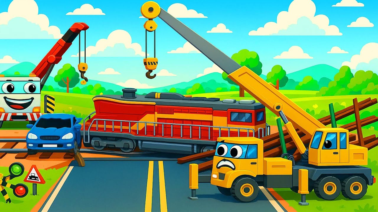 Fixing the Train & Cleaning Up the Railway Crossing🚜🚂 Excavator, Crane | Construction Vehicles Story