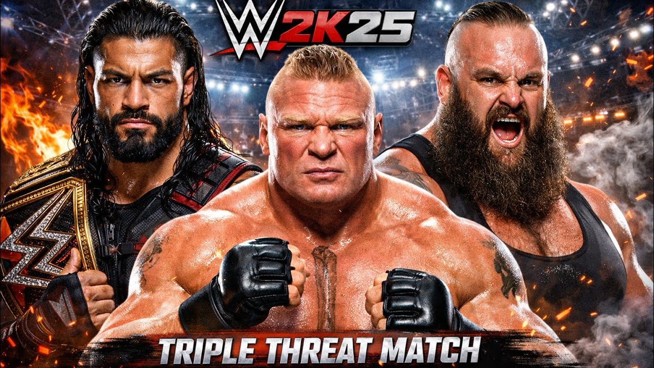 WWE 2K25 Triple Threat Match Roman Reigns vs Brock Lesnar vs Braun Strowman 