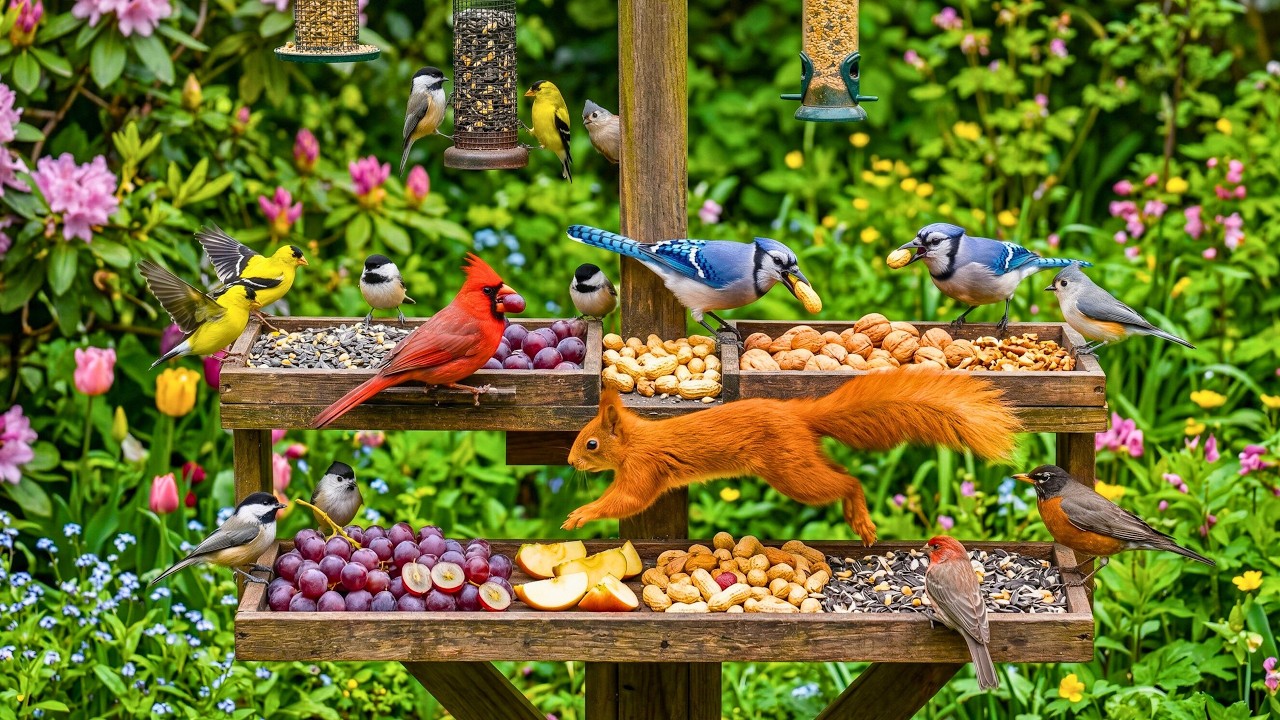🔴 24/7 LIVE CAT TV 😺 Spring Bird Feeder — Birds, Squirrels & Chipmunks All Day